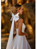 High Neck Ivory Satin Slit Sexy Wedding Dress